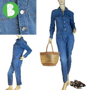 J. CREW BLUE DENIM LONG SLEEVE COTTON BLEND UTILITY JUMPSUIT (6)